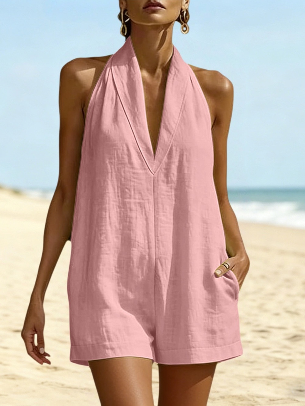 Halter Neck Romper with Pockets